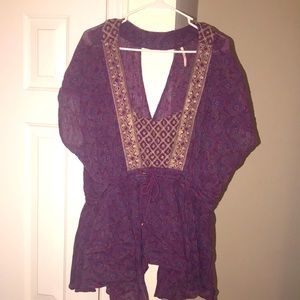 Lg free people purple paisley peasant top